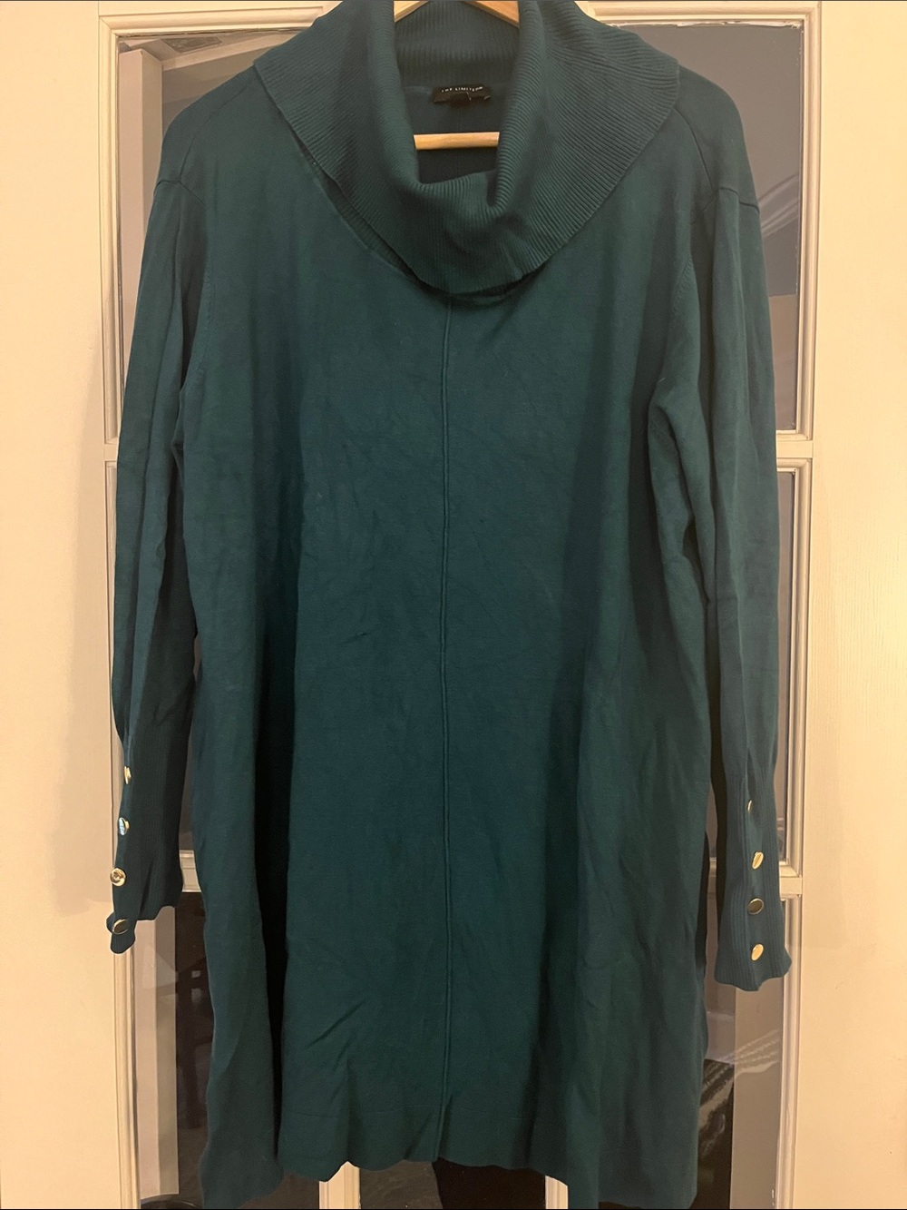 Teal Green Cowl Neck Long Sleeve Dress with Button Cuffs from The Limited in 3X